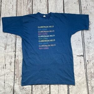 Vintage 1980s Clarendon Hills Sea Lion Blue Graphic 80s Tee Top Shirt